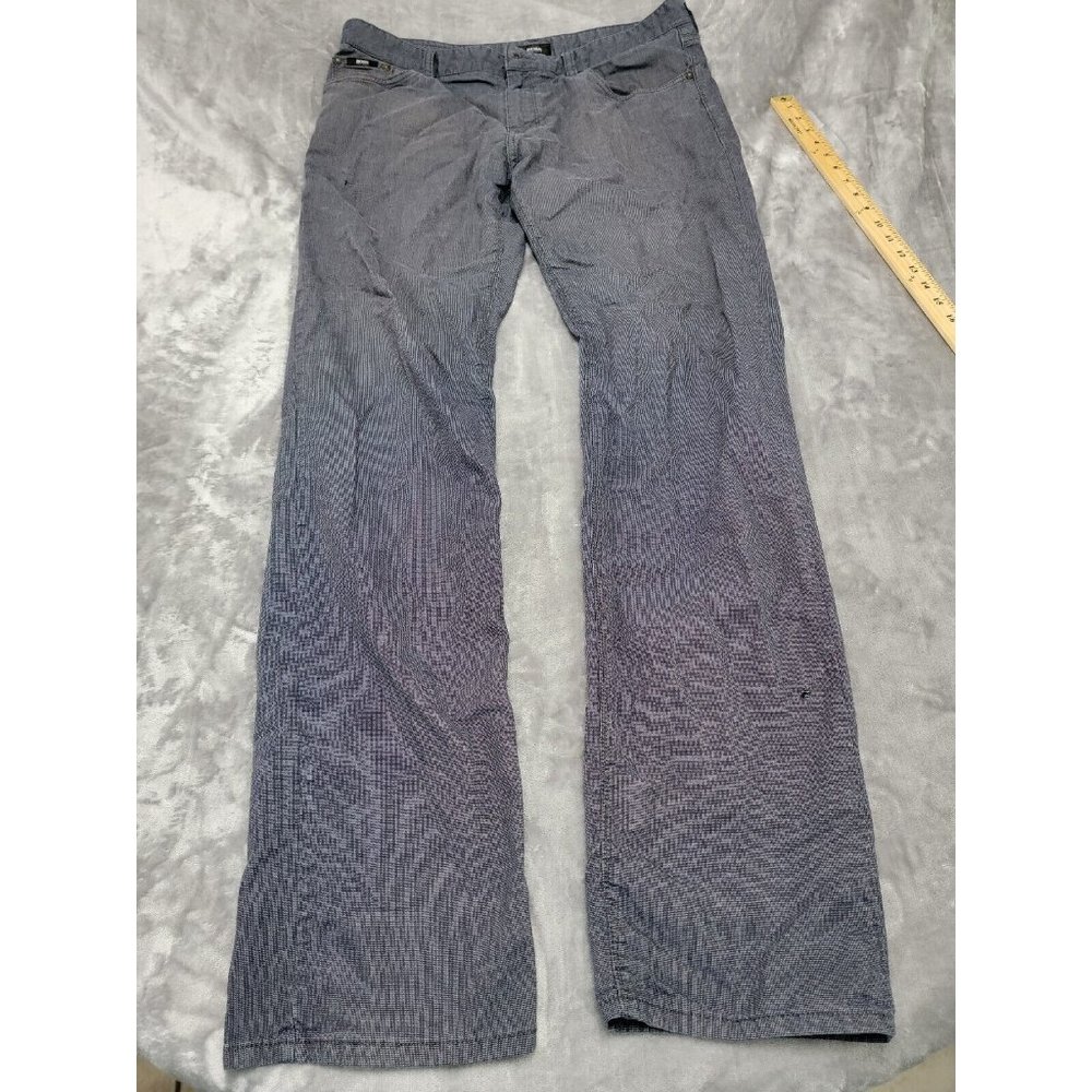HUGO BOSS Maine1-10 Men Stretch Pants 36x35 Black Gray Straight FLAWED NO BUTTON